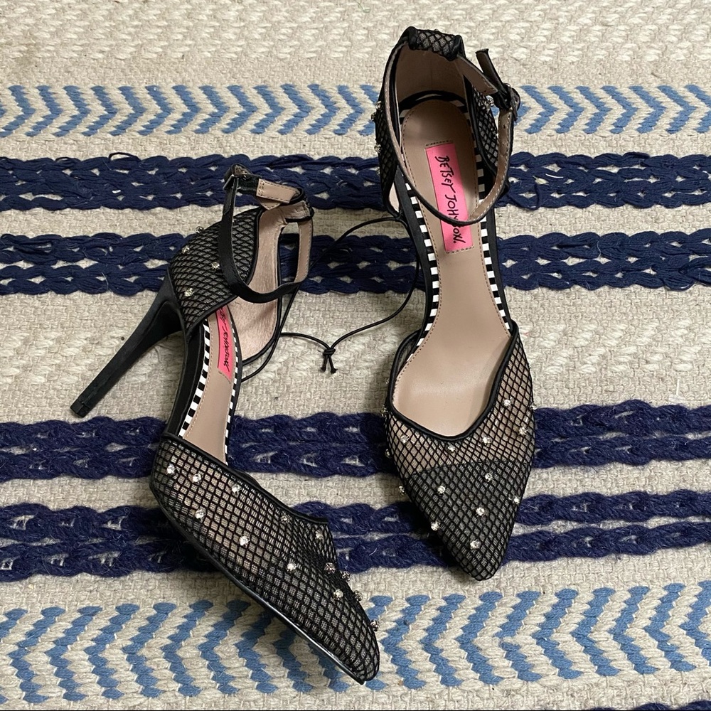 Betsy Johnson Falon Black Jeweled Mesh Pump Heels